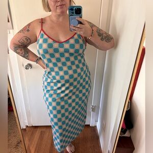 SHEIN Blue and Pink Checkered Maxi Dress